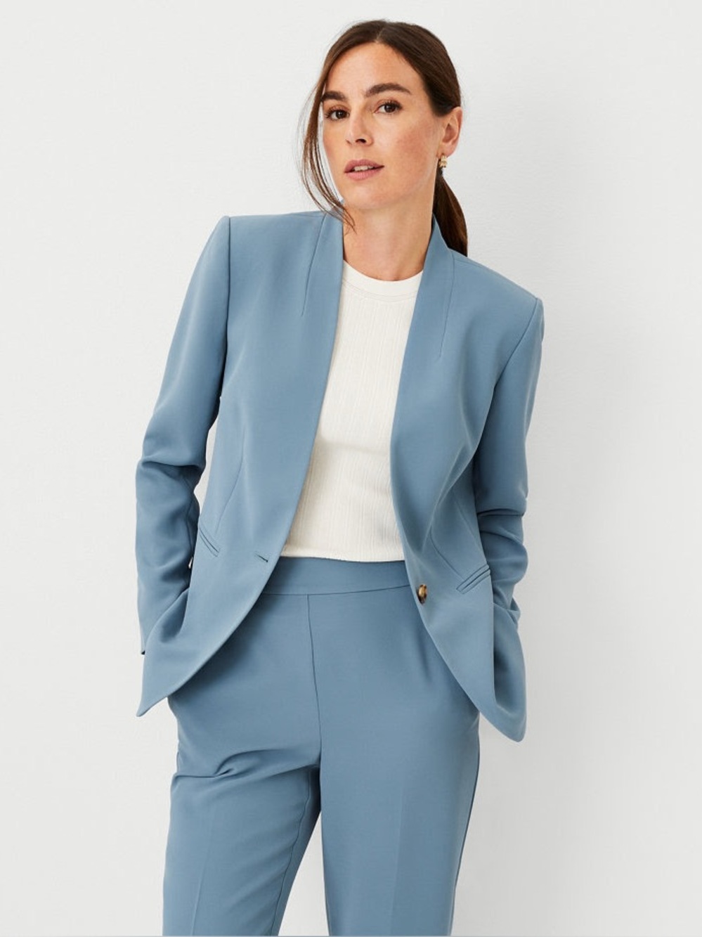 Blazer & High Rise Wide Leg Pant In Fluid Crepe